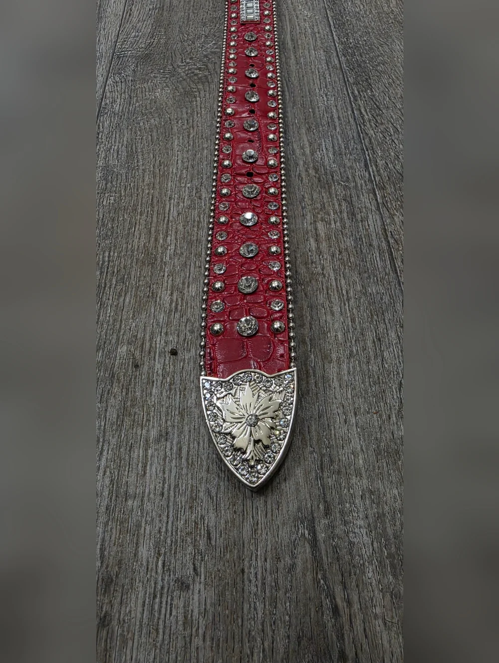 Women's Red & Silver Rhinestone Belt-Size SM